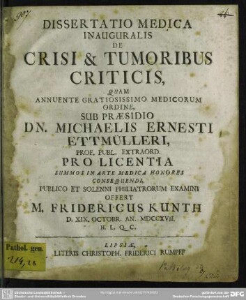 Dissertatio Medica Inauguralis De Crisi & Tumoribus Criticis