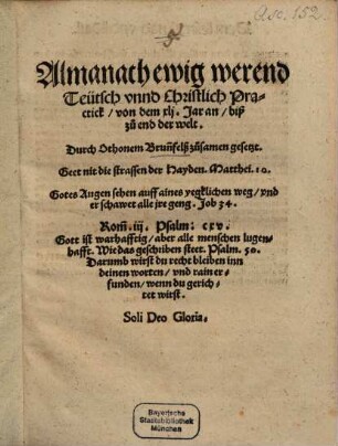 Almanach ewig werend teutsch und christlich Practik