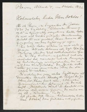 Brief von Hannes M. Avenarius an Gerhart Hauptmann