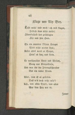 Klage um Aly Bey. [Und weitere.]