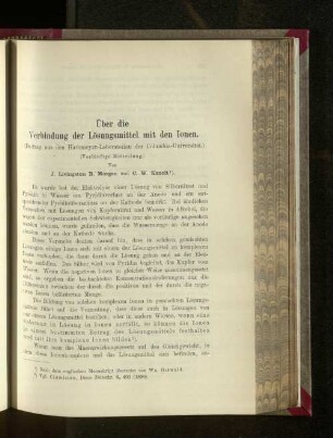 Über die Verbindung der Lösungsmittel mit den Ionen