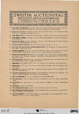 Zweiter Auctionstag, Mittwoch, den 29. Oktober 1902 (Nr. 213-448)