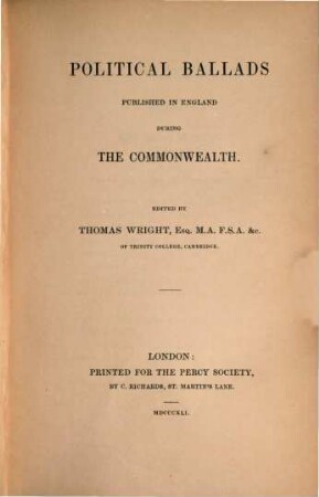 Political ballads : published in England during the Commonwealth