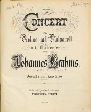 Conzert : für Violine und Violoncell mit Orchester ; Op. 102