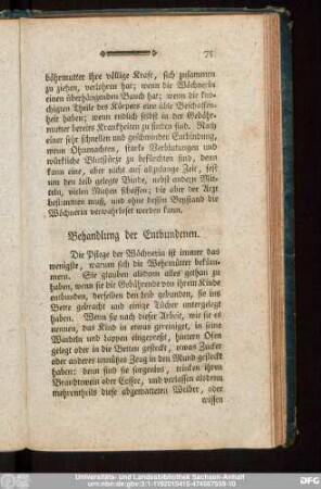 Behandlung der Entbundenen.