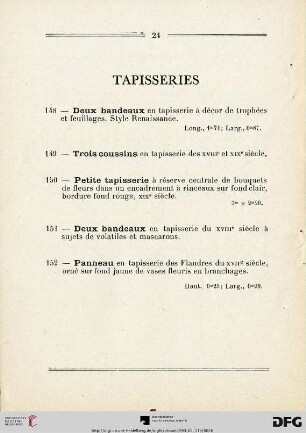 Tapisseries (Nr. 148-152)