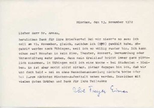 Korrespondenz von Freya Eisner an Frank Arnau