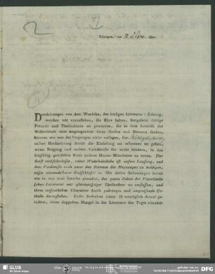 Druckseiten mit anschließendem eigenh. Brief von Gottlieb Ernst August Mehmel an August Wilhelm von Schlegel, Erlangen, 15.11.1800