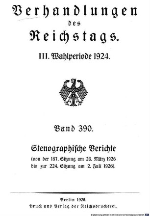 Verhandlungen des Reichstages. Stenographische Berichte. 390, 390. 1924