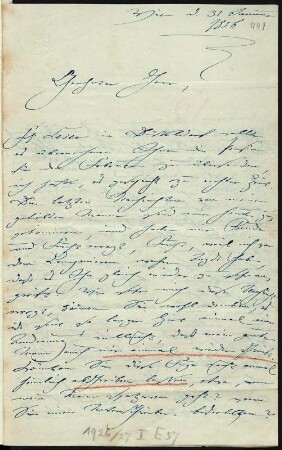 Brief von Clara Schumann an Eberhard Peters : Brief von Clara Schumann an Eberhard Peters. Wien, 31.01.1856. Seite 1. Dresden: SLUB Mscr.Dresd.App.232,181p