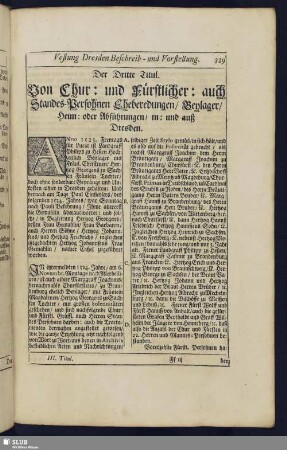 Der Dritte Titul. Von Chur: und Fürstlicher: auch Standes-Persohnen Eheredungen/ Beylager/