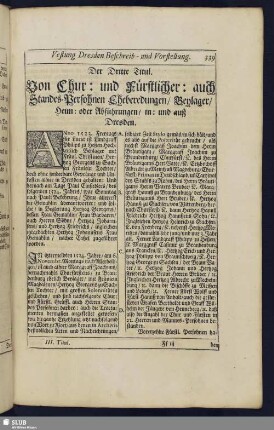 Der Dritte Titul. Von Chur: und Fürstlicher: auch Standes-Persohnen Eheredungen/ Beylager/