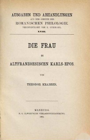 Die Frau im altfranzösischen Karls-Epos