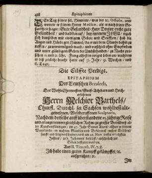 Die Eilffte Predigt. Epitaphium Des Teutschen Bezaleels.