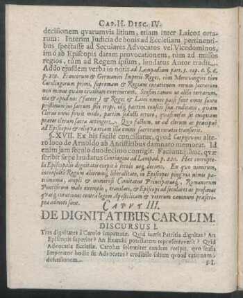 Caput III. De Dignitatibus Carolim. Discursus I. - III.