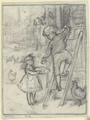 Junge und Mädchen beim Eierholen