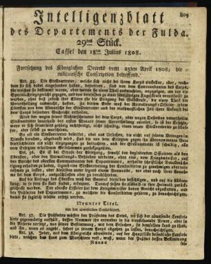 29tes Stück. Cassel den 18ten Julius 1808