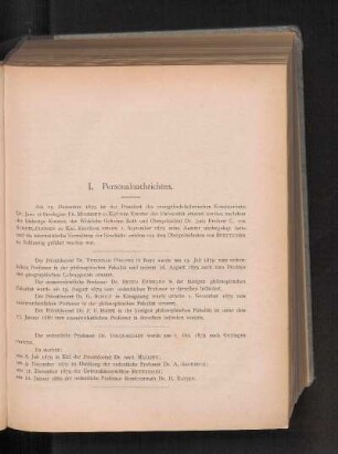 I. Personalnachrichten.