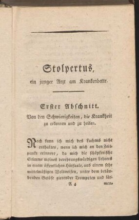Erster Abschnitt. Von den Schwierigkeiten, die Krankheit zu erkennen und zu heilen