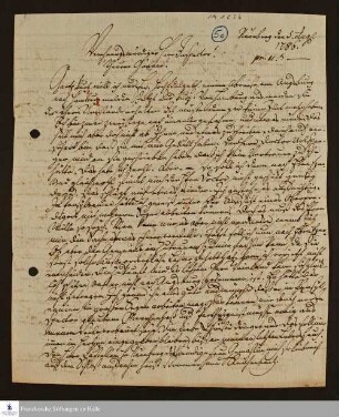 Brief von Johann Ernst Bergmann an Sebastian Andreas Fabricius.