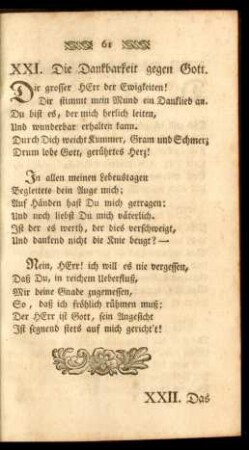 XXI. Die Dankbarkeit gegen Gott
