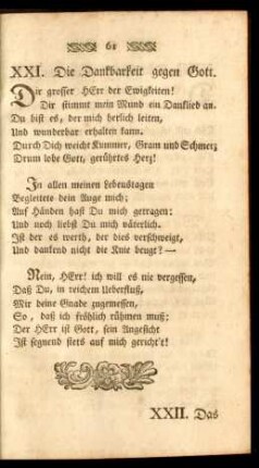 XXI. Die Dankbarkeit gegen Gott