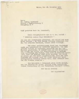 Brief an Ludwig Landshoff : 12.11.1930