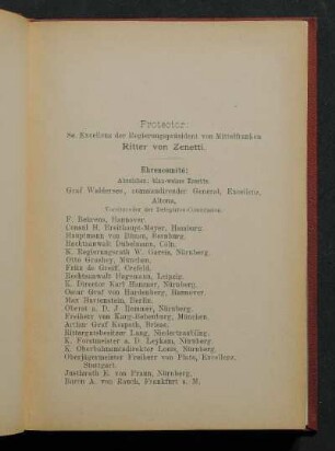 [Protektor, Ehrenkomité, Komitè, Preisrichter, Ordner, Thierärzte]
