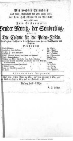 Bruder Moritz, der Sonderling, oder: Die Colonie für die Pelew-Inseln