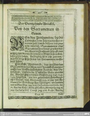 Der Viertzehende Artickel. Von den Sacramenten in Gemein