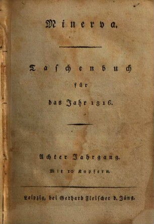 Minerva : Taschenbuch, 1816 = Jg. 8