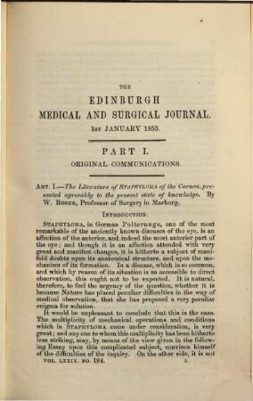 Edinburgh medical and surgical journal, 1853 = T. 79