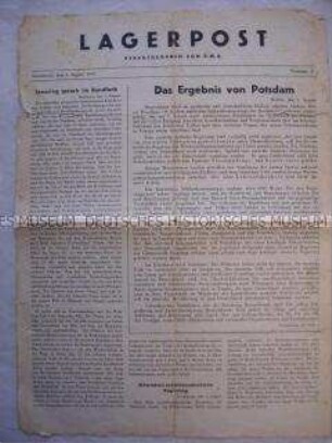 Lagerzeitung aus dem britischen Kriegsgefangenenlagers Ghedi u.a. zum Abschluss der Potsdamer Konferenz