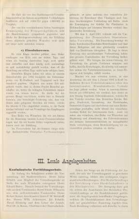 III. Locale Angelegenheiten.