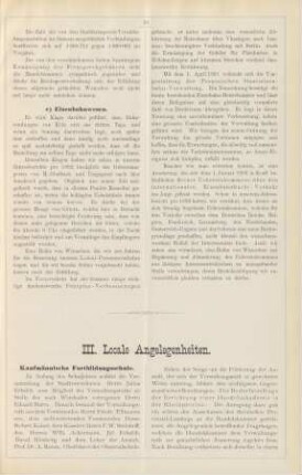 III. Locale Angelegenheiten.
