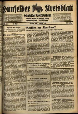 Erste Ausgabe vom Dienstag, den 06. Oktober 1931.