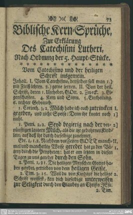 Biblische Kern-Sprüche, Zur Erklärung Des Catechismi Lutheri, Nach Ordnung der 5. Haupt-Stücke