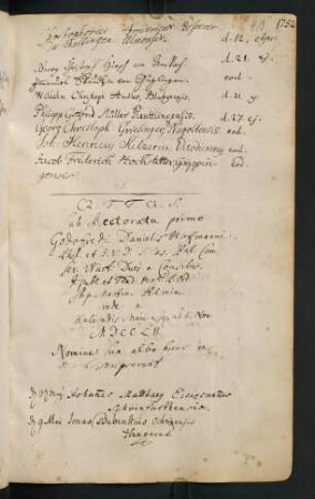 Sommerhalbjahr 1752. Rektorat Gottfried Daniel Hoffmann