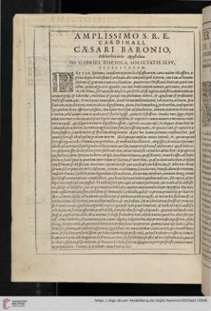 Amplissimo S.R.E. cardinali, caesari baronio, Bibliothecario Apoftolio