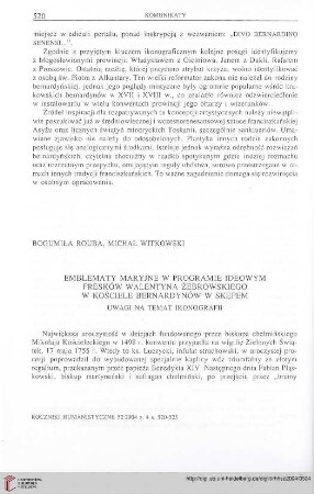 52: Emblematy maryjne w programie ideowym fresków Walentyna Żebrowskiego w kościele Bernardynów w Skępem : uwagi na temat ikonografii