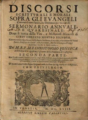 Discorsi scritturali e morali sopra gli evangeli, 2