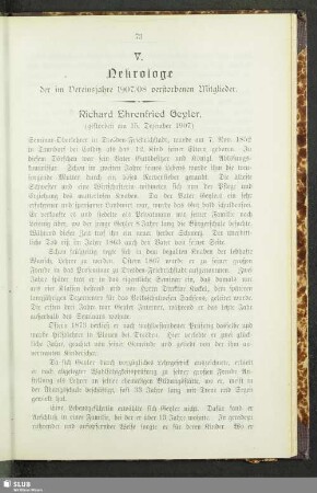 V. Nekrolog der im Vereinsjahre 1907/08 verstorbenen Mitglieder