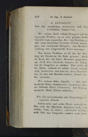 X. Abschnitt. Von den künstlichen Irritationen und den künstlichen Geschwüren.