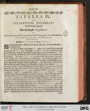 Titulus IX. De Relaxatione Juramenti ad effectum agendi