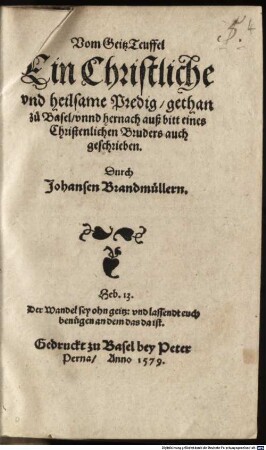 Vom Geitz Teuffel : Ein Christliche und heilsame Predig ...