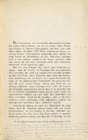 Der Unterschied der Lehren Humes im Treatise und im Inquiry