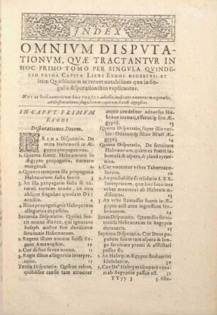 Index Omnivm Dispvtationvm, Qvae Tractantvr In Hoc Primo Tomo ...