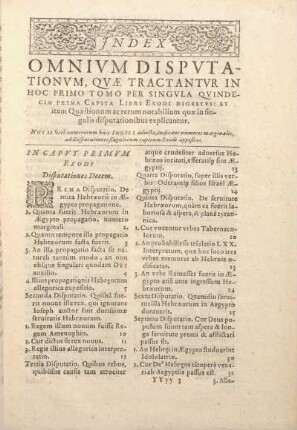 Index Omnivm Dispvtationvm, Qvae Tractantvr In Hoc Primo Tomo ...