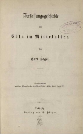 Verfassungsgeschichte von Cöln im Mittelalter