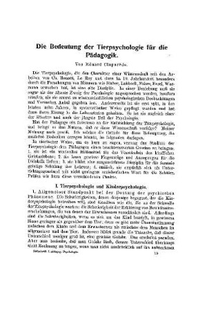 Die Bedeutung der Tierpsychologie für die Pädagogik